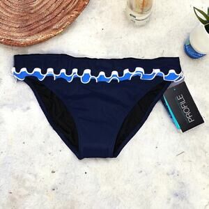 Profile by Gottex Fiesta Fold Over Ruffle Bikini Bottom Navy 8 NWT